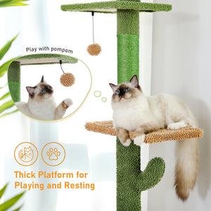 PAWZ Road Tall Cat Tree Cactus Floor to Ceiling Cat Tower 95-108" Sisal Scratching Post for Indoor Cats