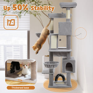 PAWZ Road 77" Cat Tree Multilevel Play Tower Enlarged Condo Hammock Sisal Scratching Posts Pads, Gray