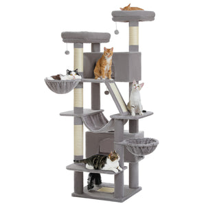 PAWZ Road 77" Cat Tree Multilevel Play Tower Enlarged Condo Hammock Sisal Scratching Posts Pads, Gray