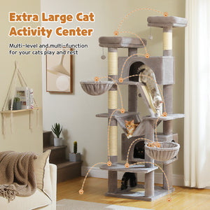 PAWZ Road 77" Cat Tree Multilevel Play Tower Enlarged Condo Hammock Sisal Scratching Posts Pads, Gray