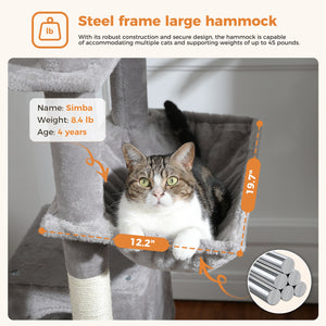 PEQULTI 71 " Cat Tree Tower for Large Cat Condo with Scratching Post Tall for Indoor, Gray