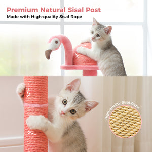 PAWZ Road Cat Tree 37" Cute Flamingo Cat Tower with Large Hammock and Natural Sisal Scratching Post, Pink