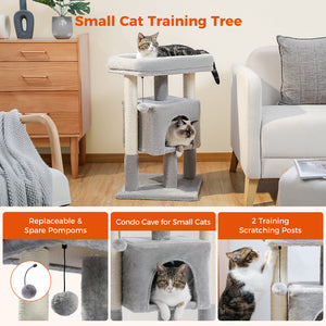 PEQULTI 28" Small Cat Tree Cat Tower with Big Top Perch for Kittens & Medium Size Cats, Gray