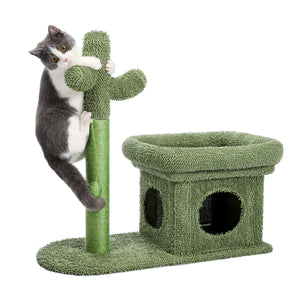 PAWZ Road Cat Tree Tower 27.6" with Cactus Cat Scratching Post for Kittens and Small Cats, Green