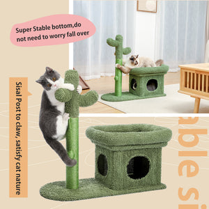 PAWZ Road Cat Tree Tower 27.6" with Cactus Cat Scratching Post for Kittens and Small Cats, Green