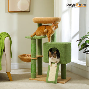 PAWZ Road 36" Cactus Cat Tree Tower and Scratching Post for Large Adult Cat with Condo and Cozy Hammock, Green