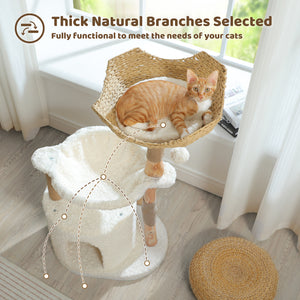 PAWZ Road Modern Cat Tree Natural Branch Cat Tower Luxury Furniture with Scratching Posts, White