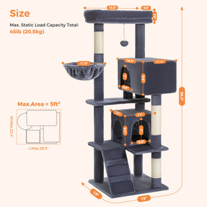 PEQULTI 56" Double Condo Large Cat Tree, Multi-level Cat Tower for Indoors Cats, Dark Gary