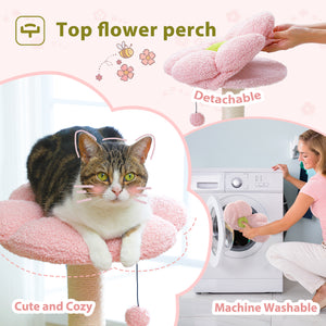 PAWZ Road 36.6" 4-in-1 Flower Cat Tree Tower with Cute Perch Scratching Posts for Indoor Cats, Pink