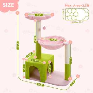 PAWZ Road 36.6" 4-in-1 Flower Cat Tree Tower with Cute Perch Scratching Posts for Indoor Cats, Pink