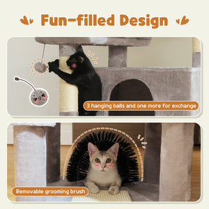 PAWZ Road 77" Cat Tree Multilevel Play Tower Enlarged Condo Hammock Sisal Scratching Posts Pads, Gray